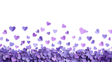 Purple paper hearts falling on transparent background for valentine's day
