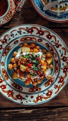 Fototapeta premium Sev puri - Indian snack and a type of chaat. Popular in Mumbai pune from Maharashtra. it's a roadside food also served as a starter in restaurants. AI generated illustration