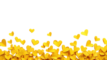 Yellow paper hearts falling on transparent background