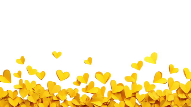 Yellow paper hearts falling on transparent background