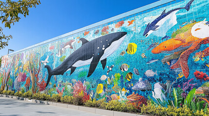 A World Environment Day mural, a vibrant artwork featuring nature scenes, endangered species, and calls for climate change action