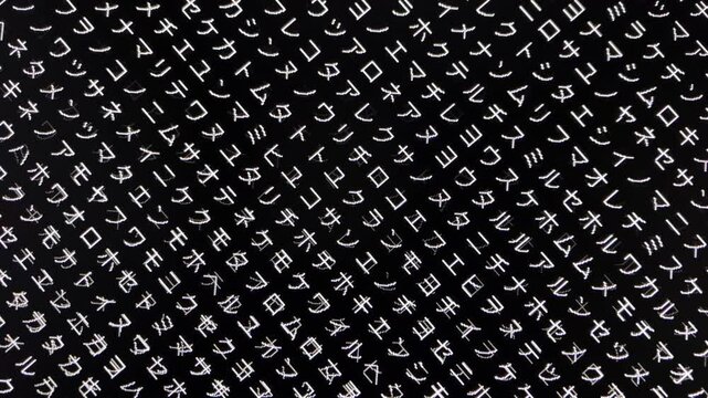コンピュータ空間のランダムな文字列・さまざまな文字を含むデータベース・エンコードされたプログラム内のデータセット・数学的計算・大規模言語モデル・機械翻訳・カタカナ・日本語・横長・ビデオ