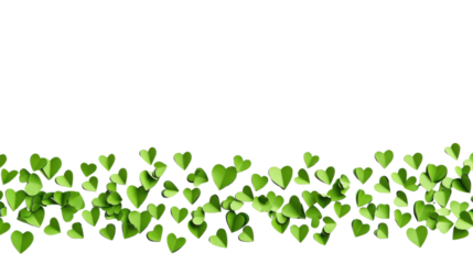 Green paper hearts falling on transparent background