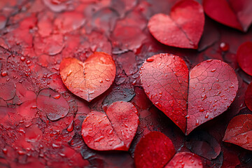 Obraz premium Red Heart-Shaped Leaves with Cracked Texture 