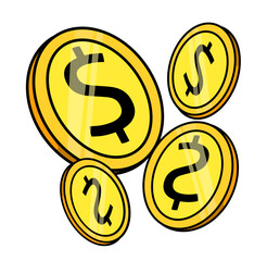 Gold Coins Rain Down from the Sky. Rich Currency Concept with Gold Money Coins Exploding in the Air on Clear Transparent Background