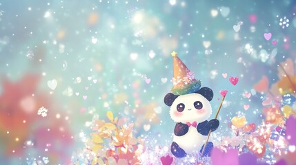 Cute Panda in Winter Wonderland with Hearts