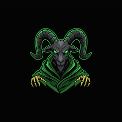 Dark Goat Shaman Glowing Eyes, Green Robe, Clawed Hands