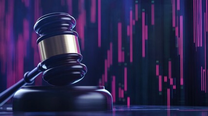 Judges Gavel Surrounded by Compliance Charts and Legal Data Visualizations