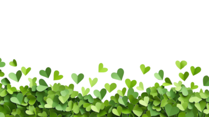 Green paper hearts floating on transparent background