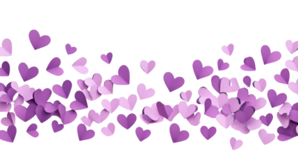 Purple paper hearts falling on transparent background