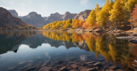 Naklejka premium Peaceful scenery of Silver Lake in Utah during autumn season, nature scene, silver lake utah, winter wonderland