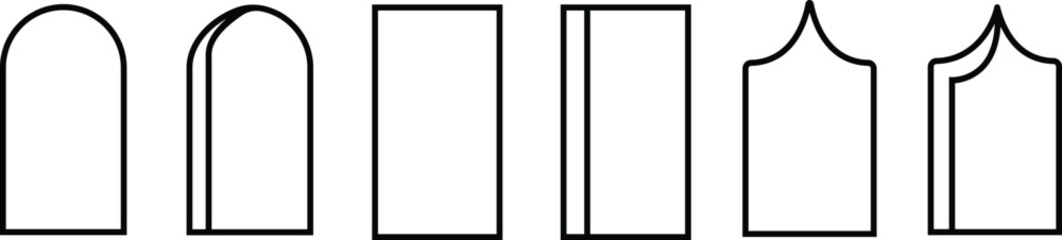 Arch frames in modern minimalist icon in line set. Abstract vector design for apps or web geometric form for banner, social media, poster frames and borders, Isolated on transparent background