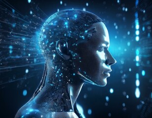 A futuristic digital silhouette of artificial intelligence technologies