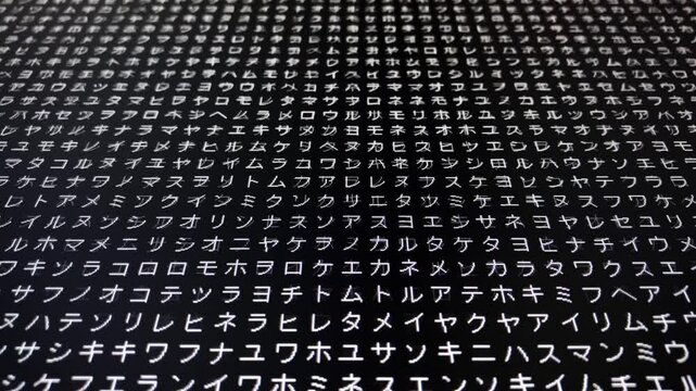 コンピュータ空間のランダムな文字列・さまざまな文字を含むデータベース・エンコードされたプログラム内のデータセット・数学的計算・大規模言語モデル・機械翻訳・カタカナ・日本語・横長・ビデオ