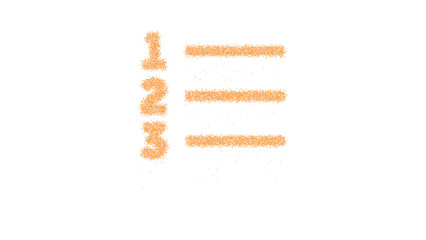 Icon list ol is made of yellow grains of sand. Some grains of sand fall down. Transparent background. Black