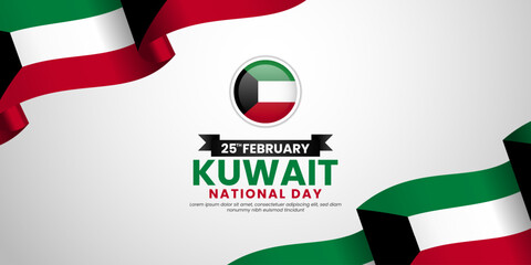 Kuwait Flag for National day greeting card, banner background with blank space area