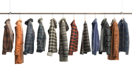Clothes hanging on a rail with transparent background