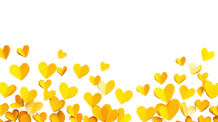 Yellow paper hearts falling on transparent background