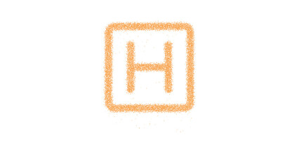 Icon h square is made of yellow grains of sand. Some grains of sand fall down. Transparent background. Black