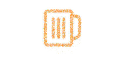 Icon beer is made of yellow grains of sand. Some grains of sand fall down. Transparent background. Black