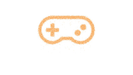 Icon gamepad is made of yellow grains of sand. Some grains of sand fall down. Transparent background. Black