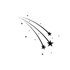 Abstract Falling Star - Black Shooting Star with Elegant Star Trail on White Background - Meteoroid, Comet, Asteroid, Stars