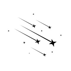 Abstract Falling Star - Black Shooting Star with Elegant Star Trail on White Background - Meteoroid, Comet, Asteroid, Stars