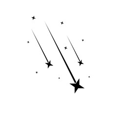 Abstract Falling Star - Black Shooting Star with Elegant Star Trail on White Background - Meteoroid, Comet, Asteroid, Stars