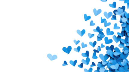 Blue paper hearts falling on transparent background