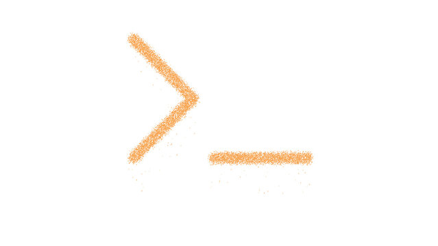 Icon terminal is made of yellow grains of sand. Some grains of sand fall down. Transparent background. Black