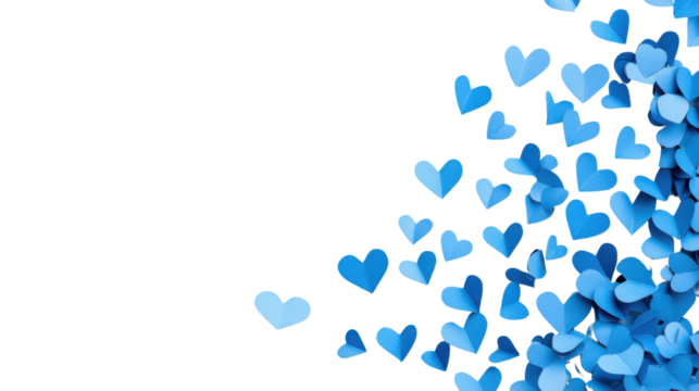 Blue paper hearts falling on transparent background - Powered by Adobe