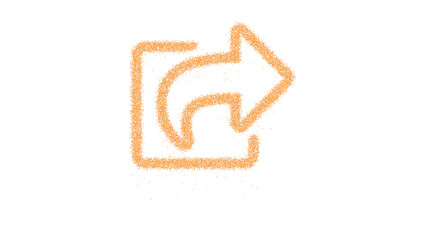 Icon share square is made of yellow grains of sand. Some grains of sand fall down. Transparent background. Black