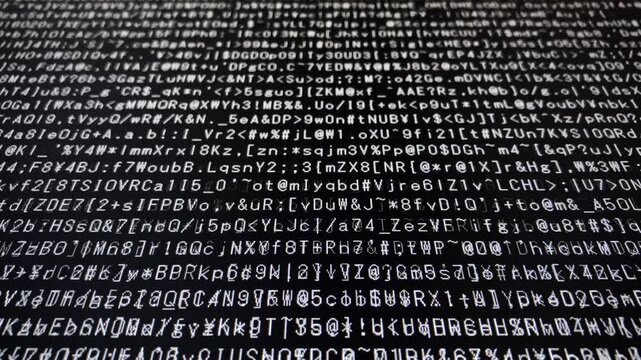 コンピュータ空間のランダムな文字列・さまざまな文字を含むデータベース・エンコードされたプログラム内のデータセット・数学的計算・大規模言語モデル・機械翻訳・英数字記号・横長・ビデオ