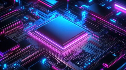 Fototapeta premium Vibrant Close-Up of a Circuit Board with Neon Lights