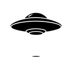 UFO Silhouette: A stark black silhouette of a classic flying saucer UFO against a clean background, perfect for sci-fi designs and futuristic concepts.  
