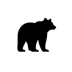 Bear Silhouette: A powerful and majestic black silhouette of a bear, standing strong and facing right, ideal for logo, emblem or design project. 