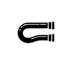Fototapeta premium Magnet icon: An isolated, black and white illustration of a magnet with a simple and bold design. The magnet is drawn in a flat style with minimal details, making it perfect for use in icons, logos.