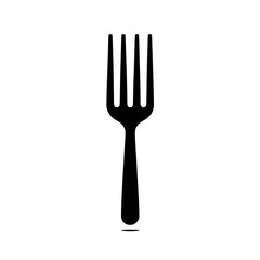 Simple Fork Silhouette: A minimalist, elegant black silhouette of a fork, ideal for representing dining, food, or kitchen themes. The design is clean, modern, and versatile.