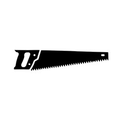 Hand Saw Icon: A classic hand saw, depicted in a clean, minimalist black silhouette against a white background, ideal for DIY, carpentry, and woodworking projects. 
