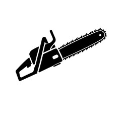 Chainsaw Icon: A bold black and white illustration of a chainsaw,  a powerful tool for cutting wood. Its sharp teeth and rugged design convey a sense of strength and functionality.