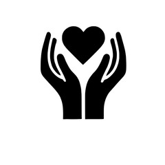 Fototapeta premium Heart in Hands: A symbolic image of two hands gently cradling a heart, representing care, compassion, and love. The bold black silhouette is versatile and impactful. 