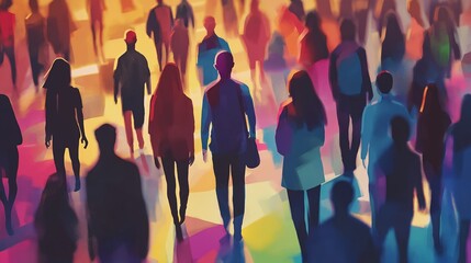 A group of people walking down a street