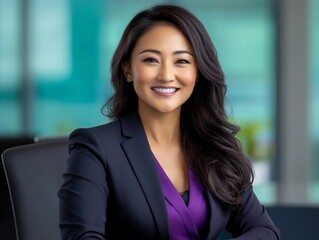 Fototapeta premium Happy Businesswoman in Suit at Office Desk
