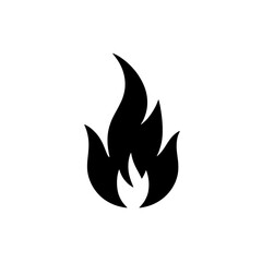 Fiery Icon: A bold, black flame icon, designed for use as a symbol of heat, energy, passion, or danger.  The minimalist design is ideal for various applications.