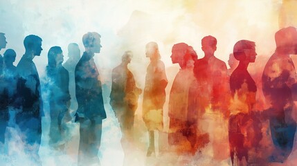 A group of people are standing, with some of them wearing backpacks