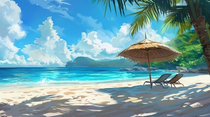 Obraz premium Tranquil Beach with White Sand and Turquoise Water. AI generated illustration