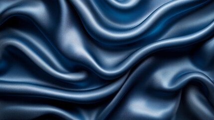 Obraz premium Textured dark blue satin fabric flowing in elegant waves and folds