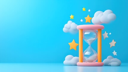 Cute 3D hourglass with clouds and stars
