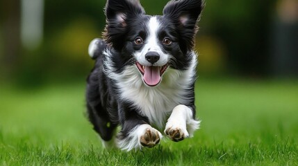 Joyful Border Collie Running: A Vibrant, Happy Canine Image