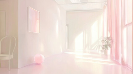 serene interior with soft pastel colors and natural light